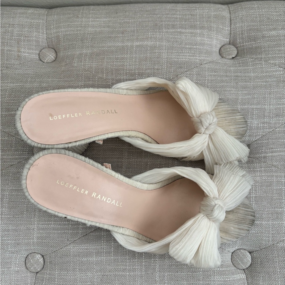 Loeffler Randall Cream Pleated Bow Sandals